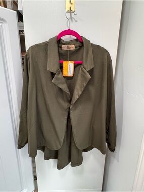 HYBRID & CO Olive Green Women’s Draped Open Front Jacket